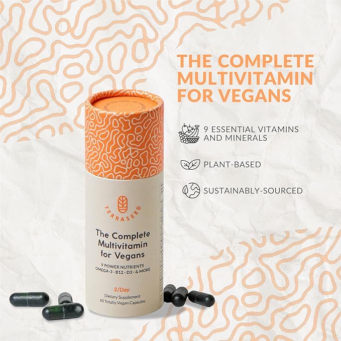 Complete Vegan Multivitamin with Iron, Omega 3, Vitamin D3, Folate, Zinc, Vitamin B12, & More - 100% Sustainable Vegan Vitamins - Non-GMO, Gluten Free, Made in The USA (30 Day Supply)