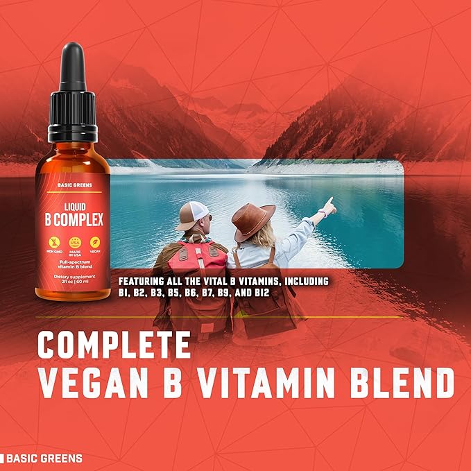 Vitamin B Complex Liquid Drops - Strength Sublingual Formula, Maximizes Absorption & Boosts Energy - B1, B2, B3, B5, B6, B7, B9, B12 - Natural Vegan Supplement for Immunity (B Complex)