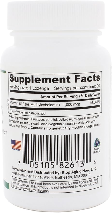 Stop Aging Now MAX-B12 Vitamin B12 1,000 mcg Lozenges, 6-Pack