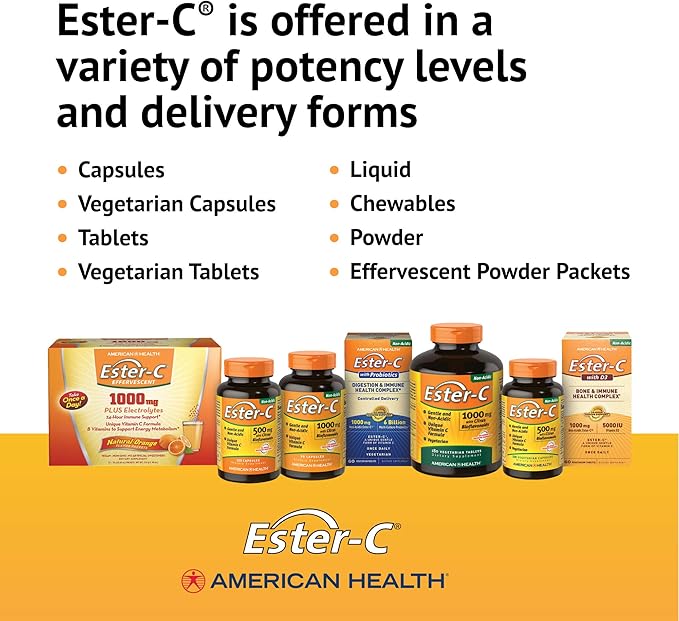 American Health Ester-C with Citrus Bioflavonoids Vegetarian Capsules- 24-Hour Immune Support, Gentle On Stomach, Non-Acidic Vitamin C - Non-GMO, Gluten-Free, Vegan - 500 mg, 240 Count, 120 Servings