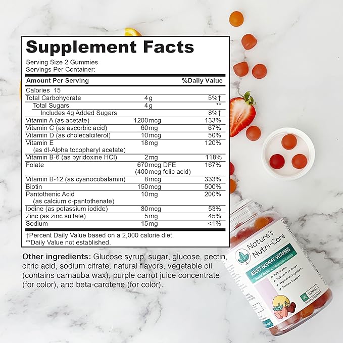 Nature's Nutri-Care Gummy Vitamins - Multivitamins for Women, Mens Multivitamin Gummies, Chewable Vitamin for Adults, Women’s & Men’s Multi Supplements, Natural Vegetarian Gummy, Made in USA