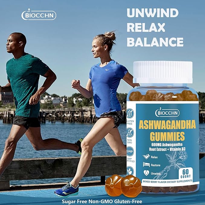 Ashwagandha Gummies ＆ Vitamin D3, Aswangdha Extract Supplement for Women Men(Non-GMO & Gluten Free,Sugar Free)