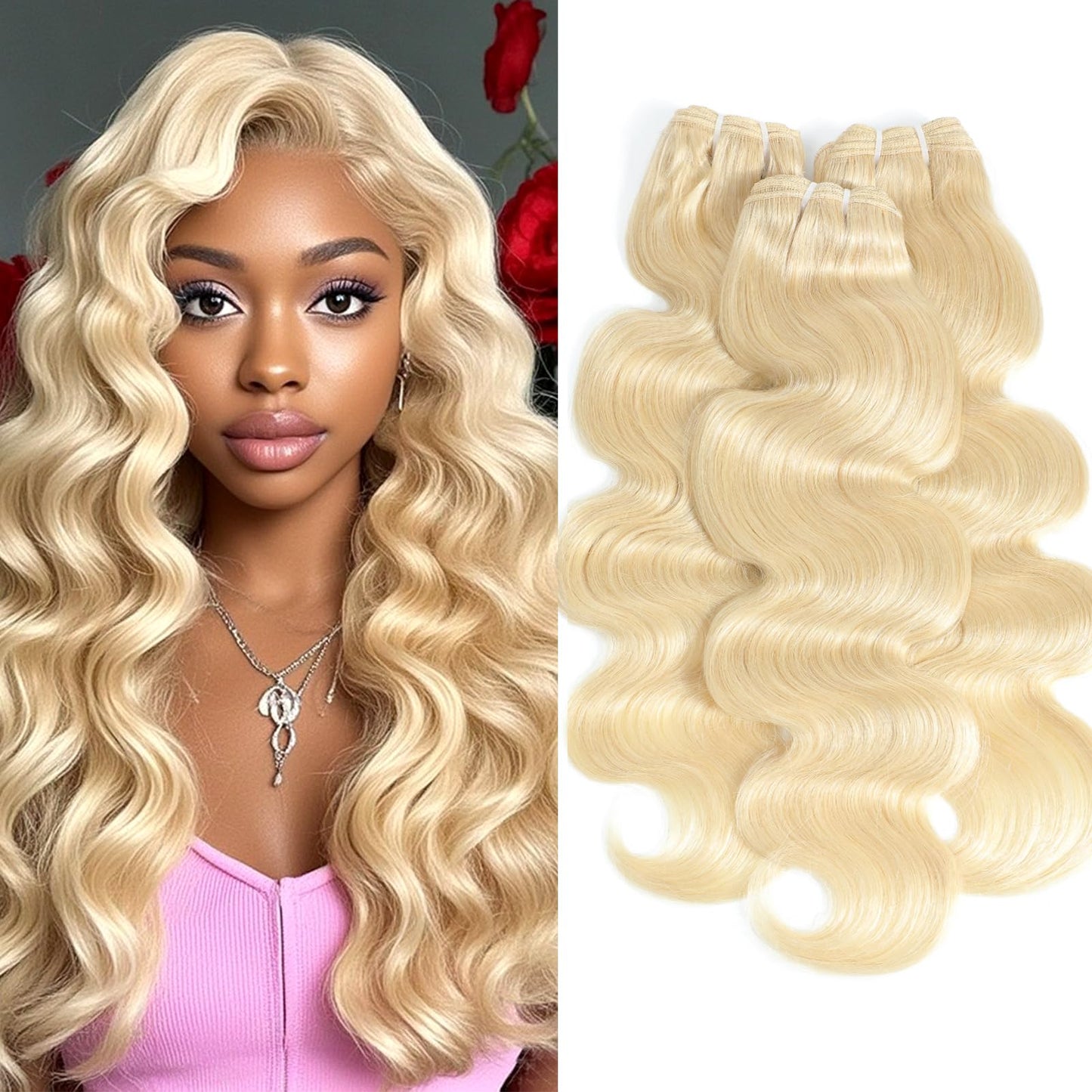 613 Bundles Blonde Body Wave Bundles Human Hair 10 12 14 Inch 100% Unprocessed 12A Grade Brazilian Virgin Human Hair Bundles 613 Human Hair Bundles 300g Blonde Bundles Human Hair