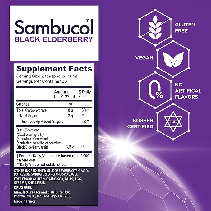 Sambucol Black Elderberry Syrup - Sambucus Elderberry Syrup, Black Elderberry Liquid, Immune Support for Kids and Adults, High Antioxidants, Gluten Free - Original Formula, 4 Fl Oz, 2-Pack