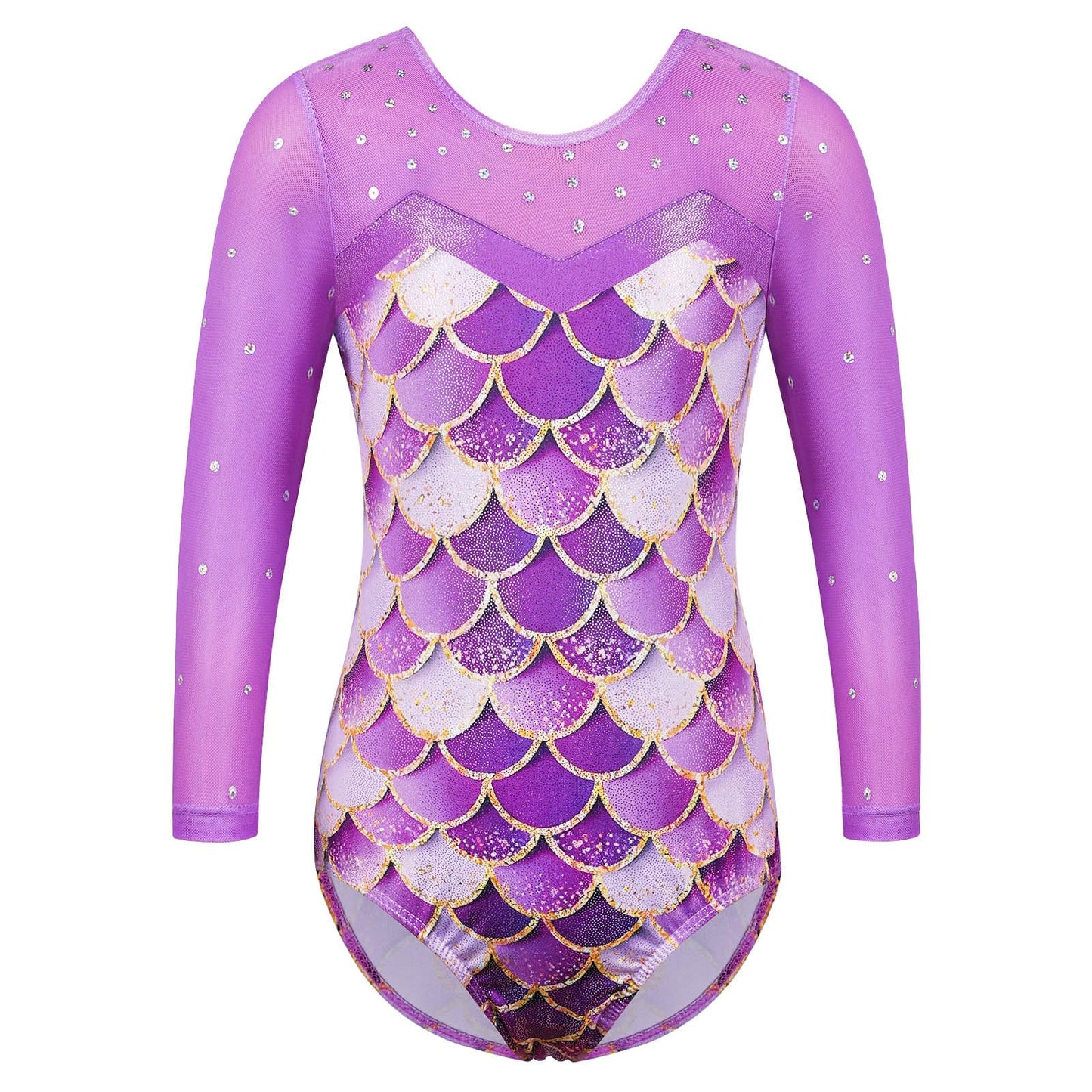 BAOHULU Gymnastics Leotard for Girls Shiny Sequin Sleeve Practice Dancewear B346_PurpleScale_5A