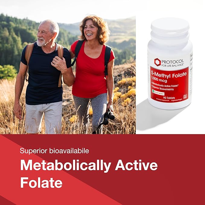 PROTOCOL FOR LIFE BALANCE 5-Methylfolate 1,000mcg - Superior Methyl Folate Bioavailability - for Brain Support - Folate Supplement for Women & Men - Kosher & Vegan - 90 Tabs