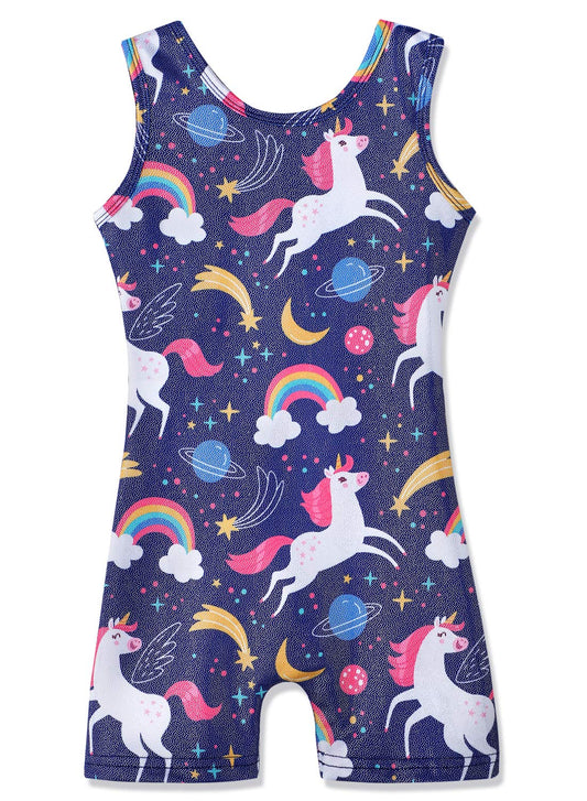 Girls Gymnastics Leotards With Shorts Size 5-6 Years Old 5t Sparkly Biketards Rainbow Stars Galaxy Blue Purple