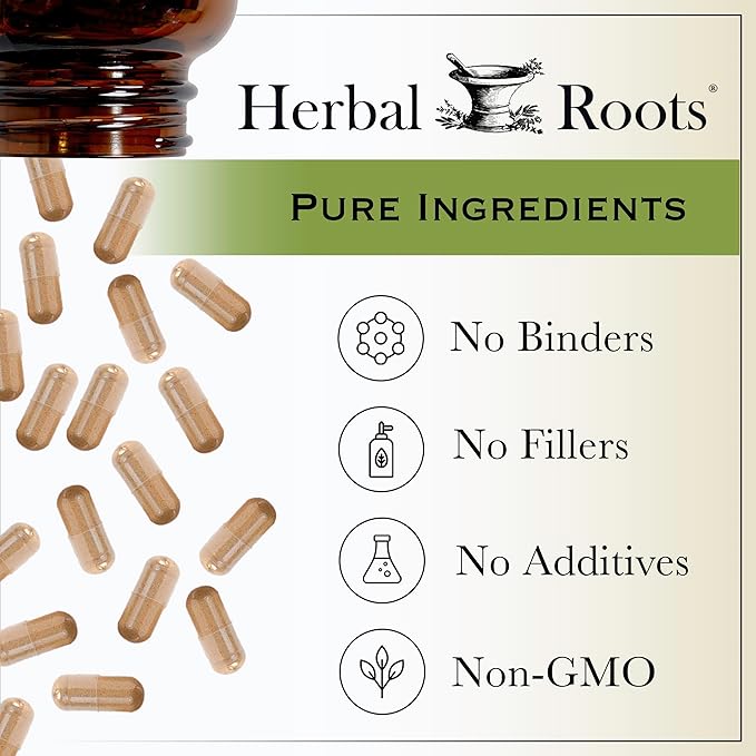 Herbal Roots Organic Ginkgo Biloba Made with Pure Organic Ginkgo Leaf and Extract - 60 Vegan Capsules