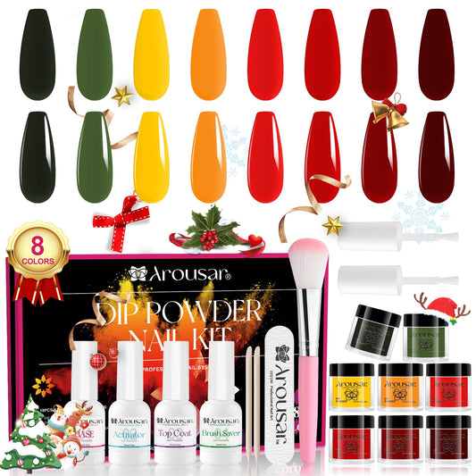 Arousar Dip Powder Nail Set Starter, 8 Colors Rainbow Dipping Powder System Liquid Set, Nail Tools for French Nail Art Manicure Salon DIY at Home, Color 19