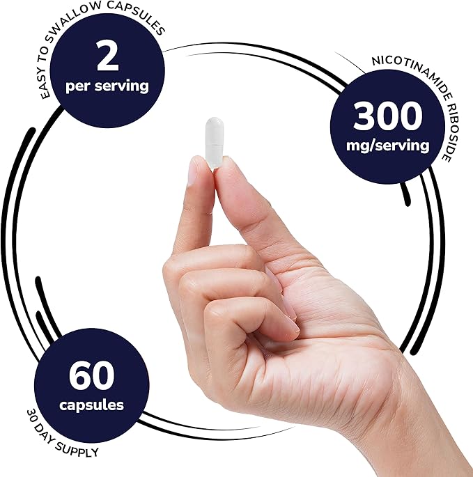 Genex Formulas NR Nicotinamide Riboside 300mg/Serving (60 Capsules) NAD+ Precursor for Healthy Aging - GMP-Certified, Non-GMO, Gluten-Free, Vegetarian (1 Pack)
