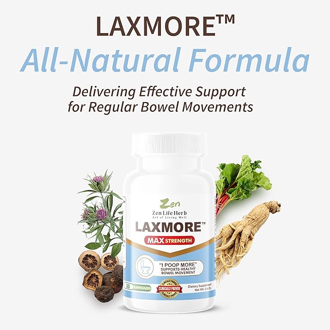 LAXMORE I Poop More Max Strength 100% Natural Plant-Based Supplement (30 Capsules)
