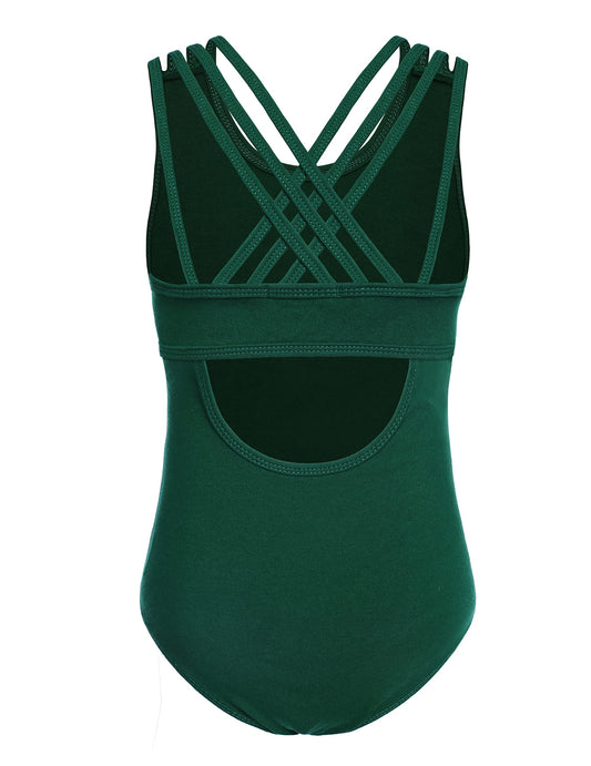 Arshiner Girls Ballet Leotards Toddler Dance Gymnastic Outfits Crisscross Straps Sleeveless Tank Dancewear,Dark Green, 5-6 Years