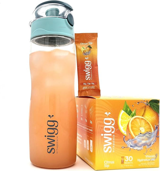 Swigg Keto Electrolytes Powder Packets w/Clear Plastic Water Bottle BPA Free- Mens Multivitamin & for Women with Iron Folate Zinc - Multi Vitamin Water Hydration Electrolyets
