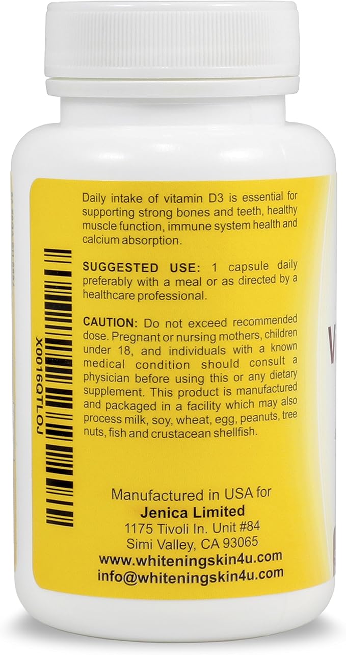 Vitamin D3 5000 IU High Potency 90 Vegetarian Capsules in Non-GMO for Enhanced Calcium Absorption, Dental and Bone Health, Muscle Function
