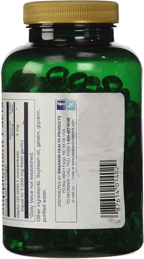 Swanson Garlic Oil Equivalent to 1500 Milligrams 500 Sgels