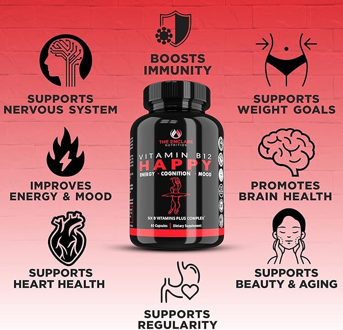 THE ENCLARE NUTRITION Vitamin B12 - Vitamin B Complex with Vitamin C, Biotin, Inositol, Folic Acid, B Vitamins, B1, B2, B3, B4, B5, B6, B7, B8, B9. Brain, Heart, Immune Support, Energy Supplements (1)