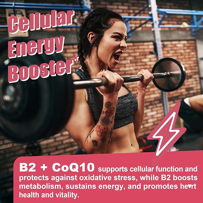 Vitamin B2 Gummies, Bioactive Form Riboflavin 400mg with Magnesium & CoQ10 for Energy & Nervous System Support, Sugar Free B2 Vitamin VIT B, Vegan, 60 Cts