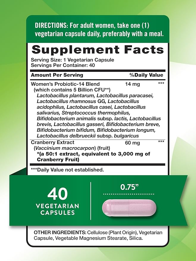 Nature's Truth Probiotics for Women | 5 Billion CFUs Daily | 40 Vegetarian Capsules | with Cranberry | Non-GMO & Gluten Free | No Refrigeration Needed