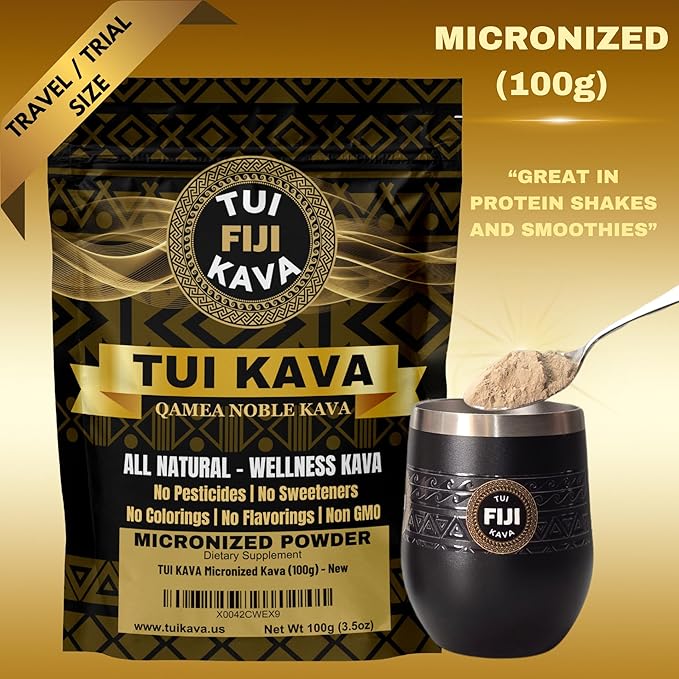 TUI KAVA Premium Wellness KAVA - MICRONIZED Noble Kava 100g (3.5oz) - Trial/Travel Size | Very Heady | All Natural Relaxation | Increase Focus | Mood/Sleep Support | Stress Relief | NO Straining