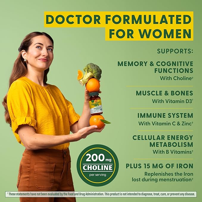 MegaFood Women's Advanced Multivitamin for Women - Doctor-Formulated With Iron, Choline, Vitamin D, Vitamin C & Zinc - Brain Health - Immune Support - Non-GMO - Vegetarian - 60 Tabs (30 Servings)