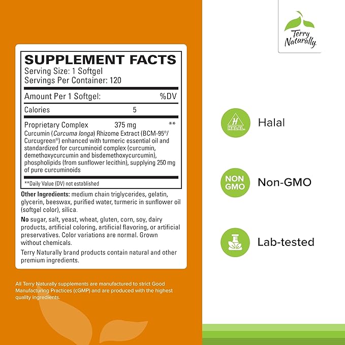 Terry Naturally CuraMed 375mg - Antioxidant Supplement for Brain & Immune Health Support - Dietary Supplement with Curcumin & Turmeric Essential Oil - Herbal Liver Support - 60 Softgels (Pack of 3)