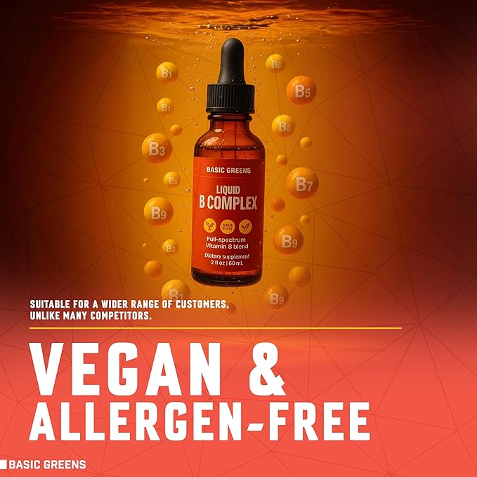 Vitamin B Complex Liquid Drops - Strength Sublingual Formula, Maximizes Absorption & Boosts Energy - B1, B2, B3, B5, B6, B7, B9, B12 - Natural Vegan Supplement for Immunity (B Complex)