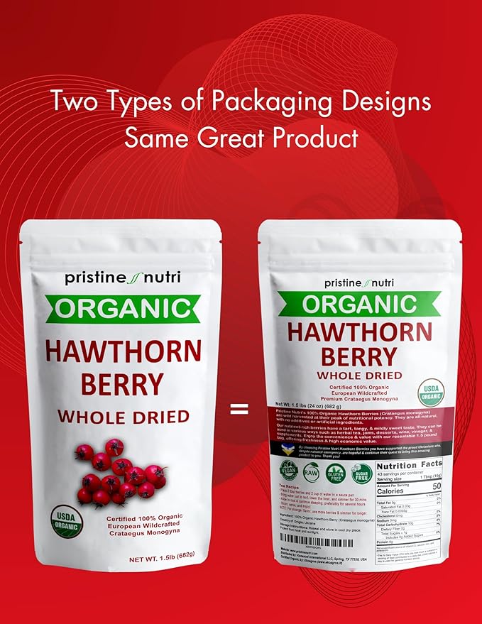 1.5 lbs (24 oz) hawthorn berry organic dried bulk | make hawthorn berry tea organic | 100% organic hawthorn berries whole dried | European Wild Berries | Make Wellness Tea for Heart Support, Blood Pressure and Stress Relief (packaging may vary)