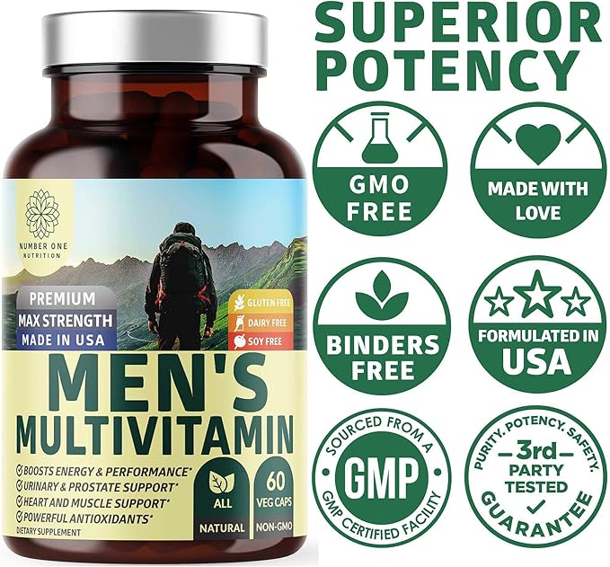 Number One Nutrition N1N Premium Uric Acid Support and Men's Multivitamins, All Natural Supplements to Support Energy Levels, Prostate Health and Urinary Tract Functions, 2 Pack Bundle