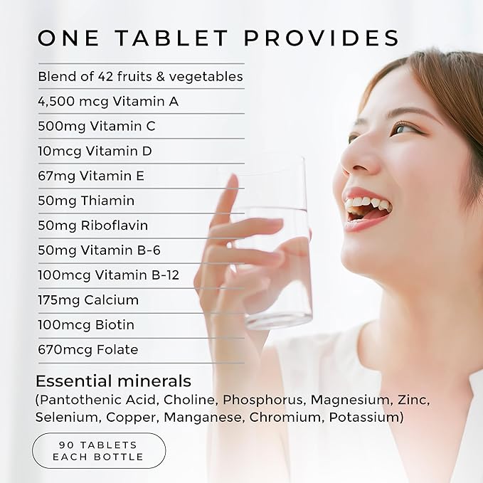 Fruit and Veggies Supplement - Multi Vitamins for Adults w/ Vitamins A, B Complex, D, E, Zinc, Biotin, Calcium - Fruit Vegetable Supplements for Energy & Immunity Support - Vitamins Supplements