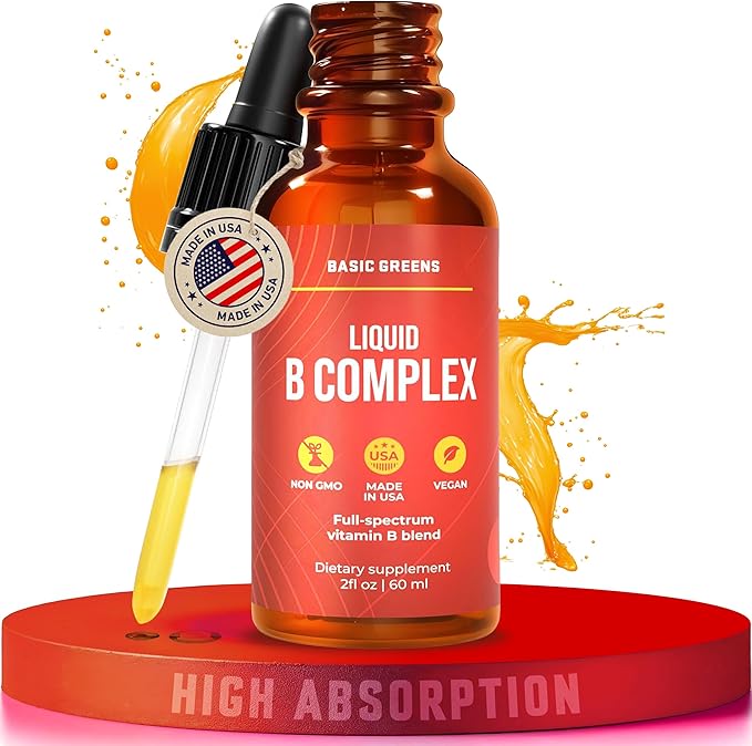 Vitamin B Complex Liquid Drops - Strength Sublingual Formula, Maximizes Absorption & Boosts Energy - B1, B2, B3, B5, B6, B7, B9, B12 - Natural Vegan Supplement for Immunity (B Complex)