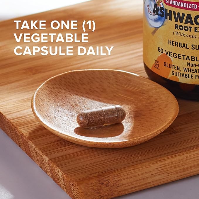 SOLGAR Ashwagandha Root Extract - 60 Vegetable Capsules - Standardized Full Potency (SFP) - Non-GMO, Vegan, Gluten & Dairy Free, Kosher - 60 Servings