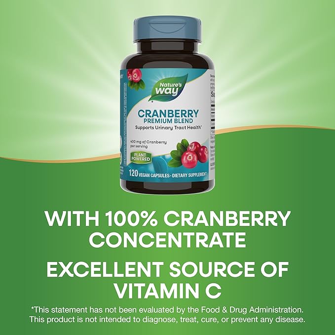 Nature's Way Premium Blend Cranberry, Urinary Tract Health Support*, with 100% Cranberry Concentrate, 400 mg Per Serving, 120 Capsules (Packaging May Vary)
