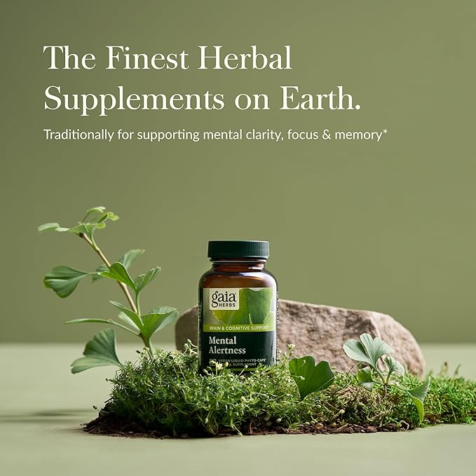 Gaia Herbs Mental Alertness - Brain Support Supplement to Help Maintain Focus & Memory* - with Eleuthero, Ginkgo Leaf, Gotu Kola, Rosemary & Oats - 60 Vegan Liquid Phyto-Capsules (15-Day Supply)