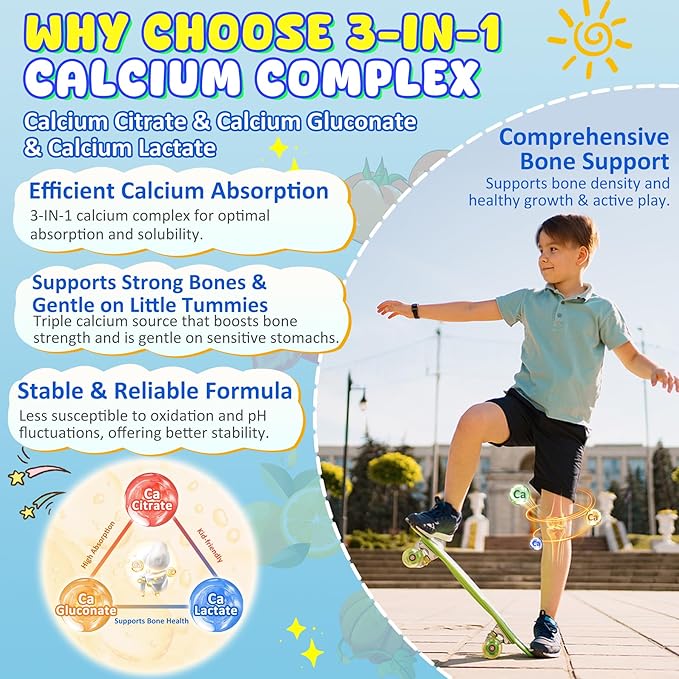 Sugar Free Vitamin C + D3 + Zinc Gummies for Adults 50+ & Calcium + D3 & Magnesium Filled Gummies for Kids 4+