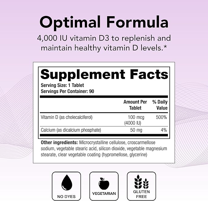 Theralogix Thera-D 4000 Vitamin D Supplement - 4,000 IU (100 mcg) Vitamin D3 Tablets - 90-Day Supply - Immune Support Supplement for Women & Men - Aids Bone & Heart Health - NSF Certified - 90 Tablets