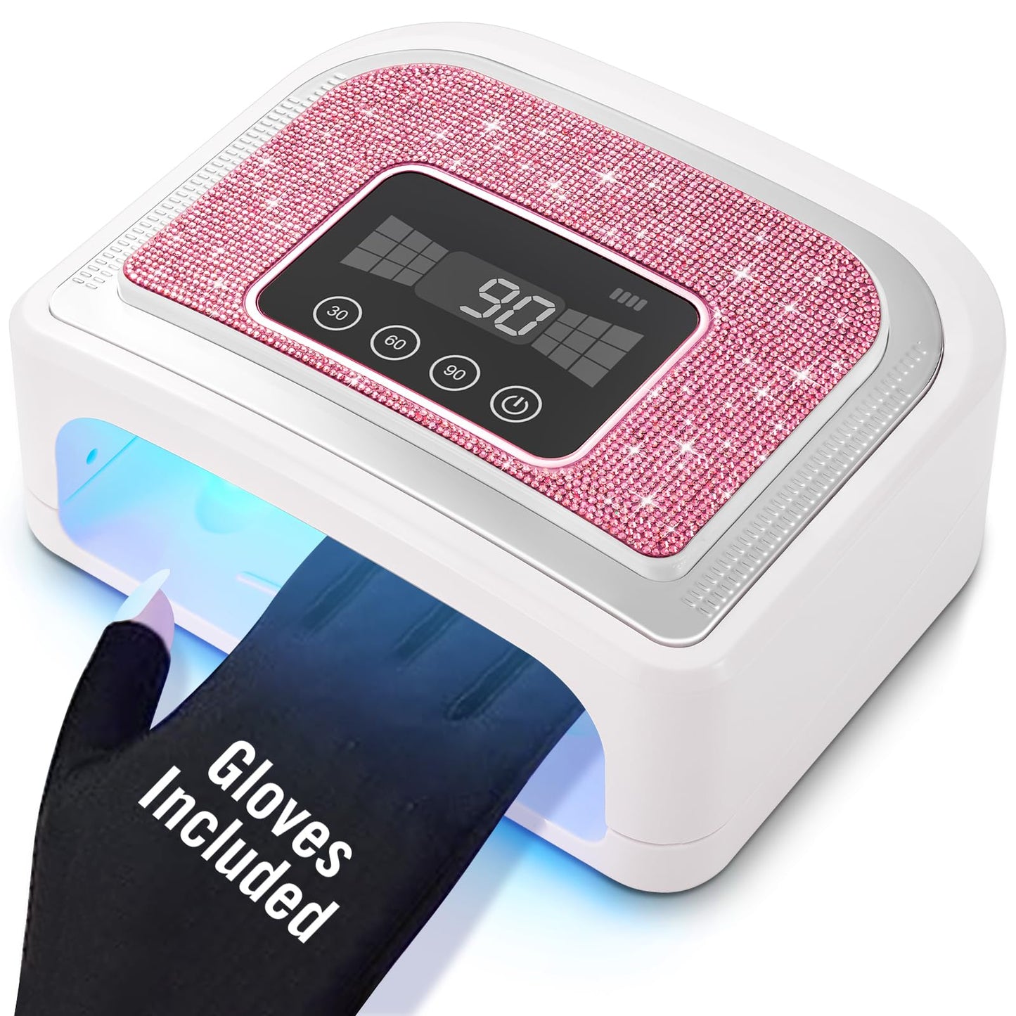 Aedavey Cordless Nail Lamp, 120W Rechargeable UV Nail Lamp for Gel Nails, LED Nail Lamp with 4 Timer Modes, Gel Nail Light Decorate with Sparkling Nail Rhinestones Diamond