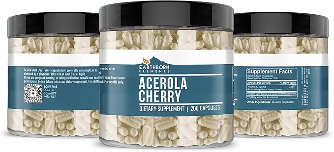 Earthborn Elements Acerola Cherry 200 Capsules, Pure & Undiluted, No Additives