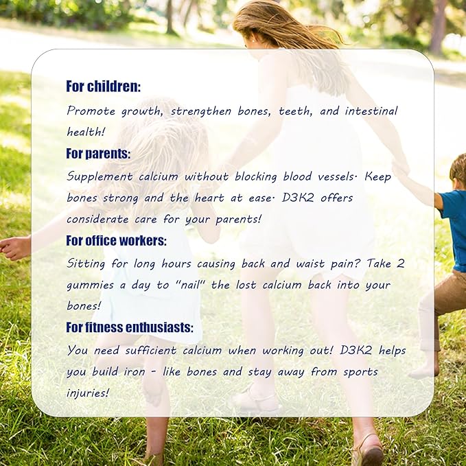 Vitamin D3 K2 Gummies Sugar-Free,Vitamin D3 10000 IU with K2 200mcg,VitaminC,Calcium,Magnesium,Zinc,Support for Bones,Joints,Muscles,Nerves,and Immune System