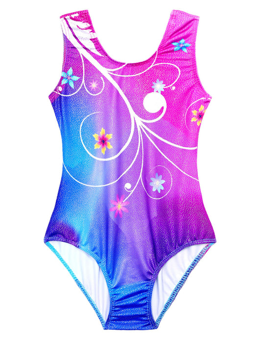 Domusgo Gymnastics Leotards for Girls 5-6 Years Old Blue Rose Floral Sparkly One Piece Tumbling Outfits