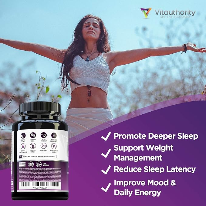 Vitauthority MELT PM Nighttime & Weight Loss Pills: Naturally Support More Restful Sleep, with Ashwagandha & L-Theanine - 30 Servings