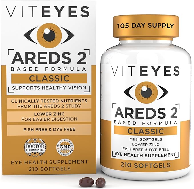 Viteyes AREDS 2 Classic Macular Health Formula Softgels, Eye Health Vitamin to Support a Healthy Macula, Lower Zinc, Eye Vitamins, Macular Vitamins, Beta-Carotene Free, 210 Softgels…