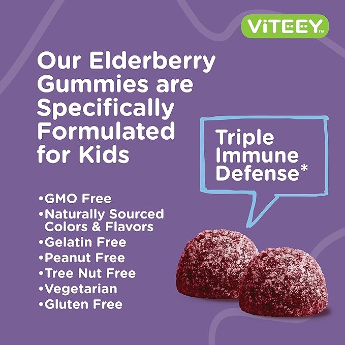 Sambucus Elderberry Gummies for Kids Immune Support Supplements with Vitamin D3 & Vitamin C - 3-1 Immune Booster - Vegetarian, Gelatin Free, Gluten Free, GMO Free - Tasty Chewable Berry Flavored Gummy