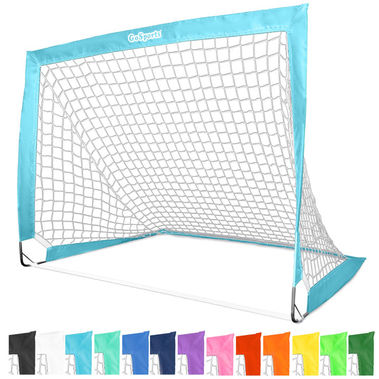 GoSports Team Tone 4 ft x 3 ft Portable Soccer Goal for Kids - Pop Up Net for Backyard - Light Blue