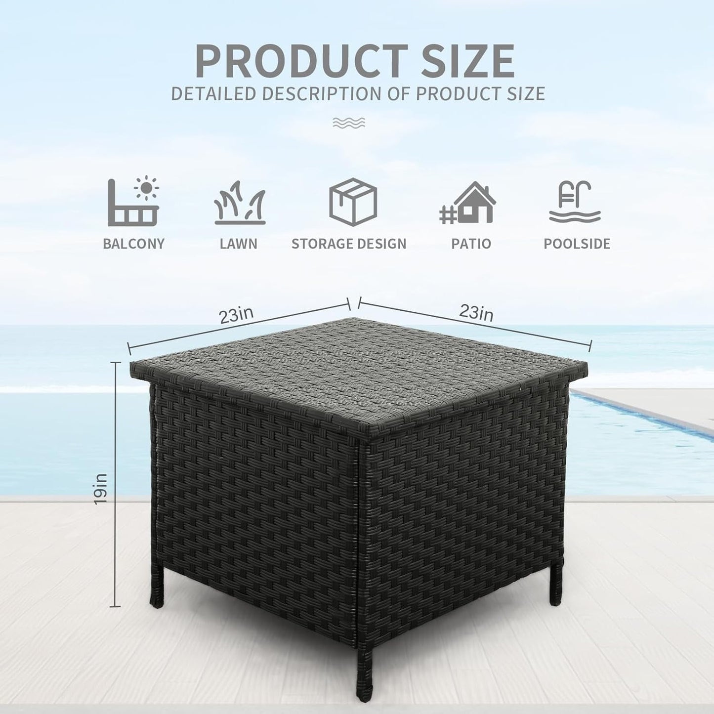 VibrantEcho Outdoor PE Wicker Side Table with Storage Patio End Table Resin Rattan Storage Table for Garden Backyard Porch Poolside, Black