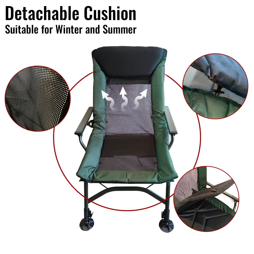 Tcbosik Folding Camping Chair with Adjustable Backrest, Portable Reclining Chair for Adults, Outdoor Lawn Chair for Hiking Fishing Picnic, Black & Green