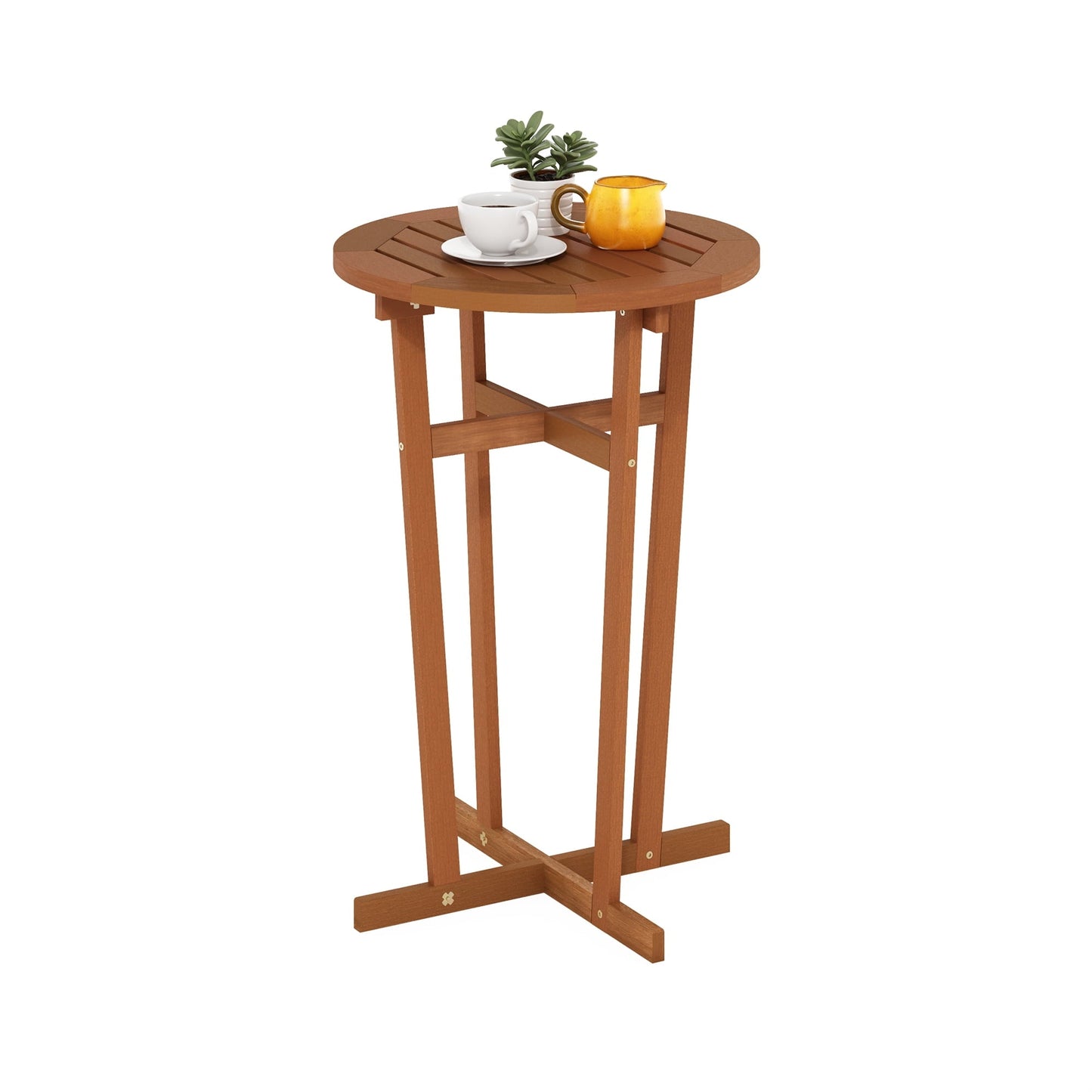 Furinno Tioman Hardwood Outdoor Patio Bar Table in Teak Oil, Natural