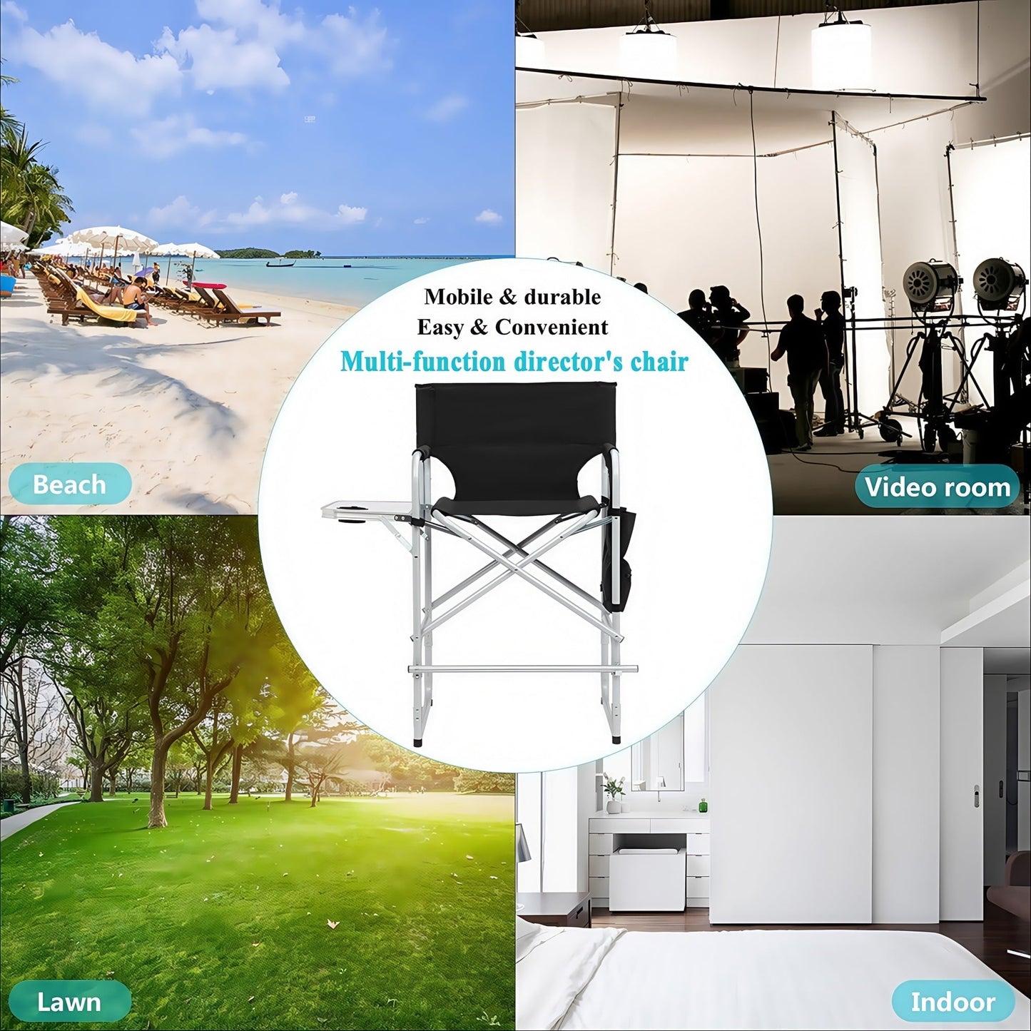 Gundir Tall Director Chair, Adult, Folding Camping Chair with Side Table, Cup Holder and Storage Bags