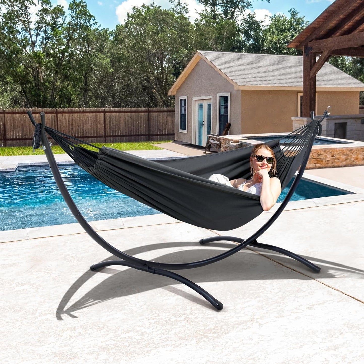 SUNCREAT Hammocks Standing Patio Hammock, Portable Hammock with Stand Foldable, Dark Gray
