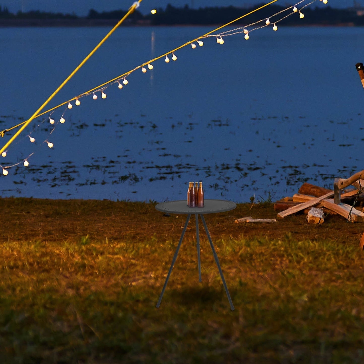 Beaupretty Compact Table Round Patio Table ABS Portability For Picnics With Adjustable Height 1Pcs