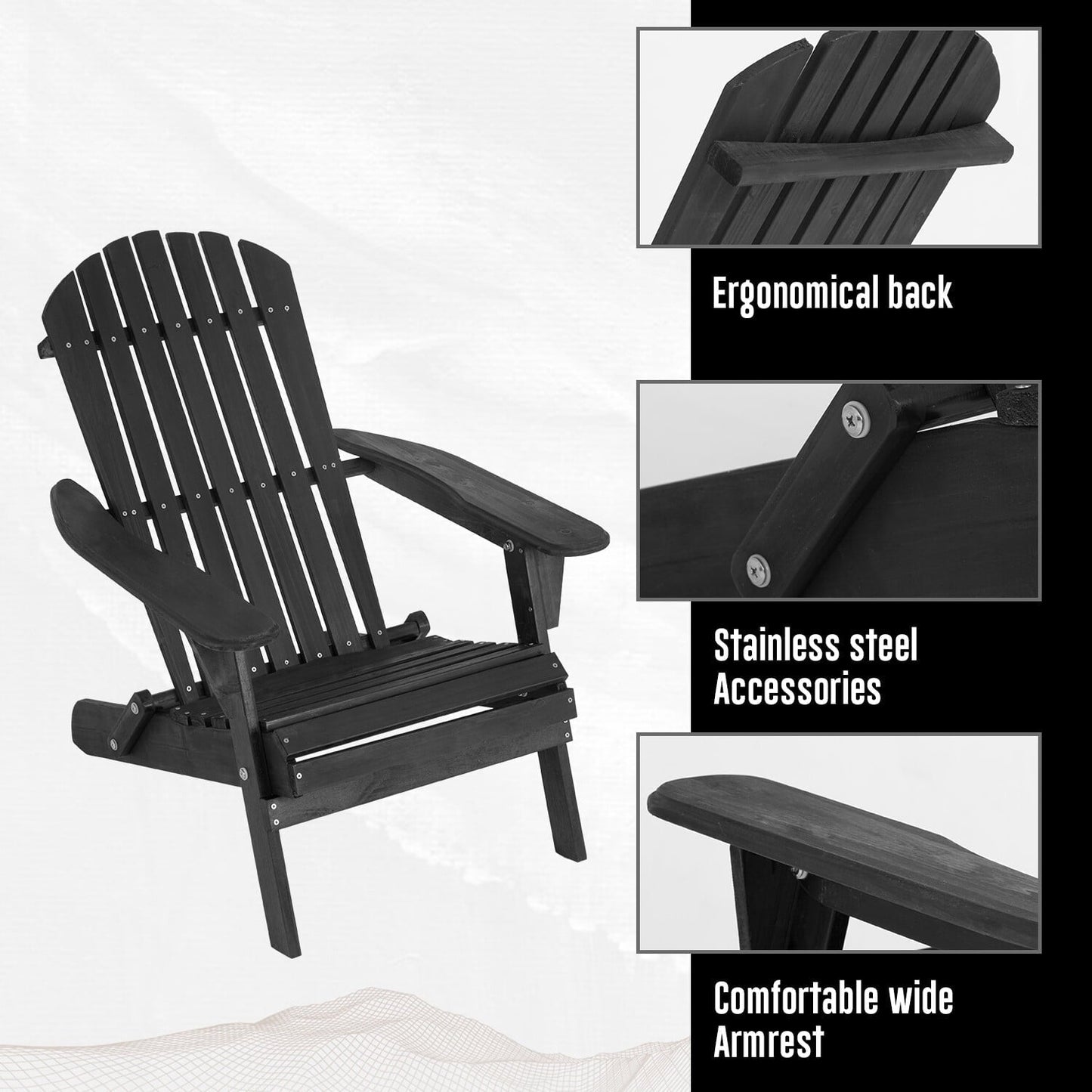 Galaxera Adirondack Chair All Weather Fire Pit Lounge Chair Easy Assemble Folding Chair-Black